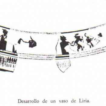 Click para ampliar. Pulsa en el nombre para ver la ficha. Danza de hombres y mujeres, personaje fálico, vaso de Llíria